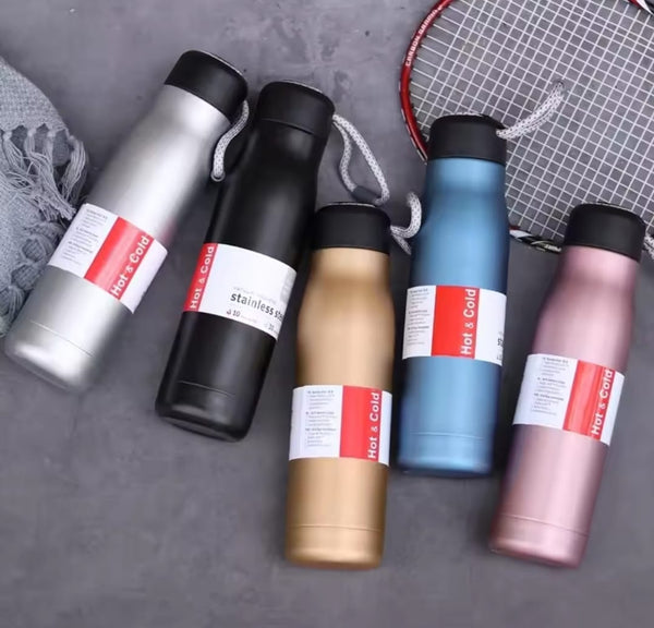 Stainless Steel Insulated Vacuum Water Bottle 550ml, Cola Shape, Leak Proof, with Strong Rope Cap | Hot & Cold Portable Thermos Water Bottle Thermo Mug Stainless Steel Vacuum Flask Mug Insulation Cup (Random Color)